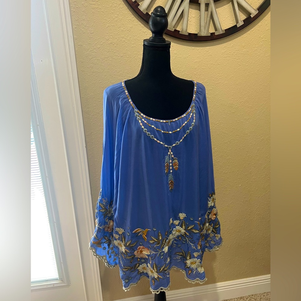 Fabulous Periwinkle blue Bishop sleeved Embroidered Johnny was tunic